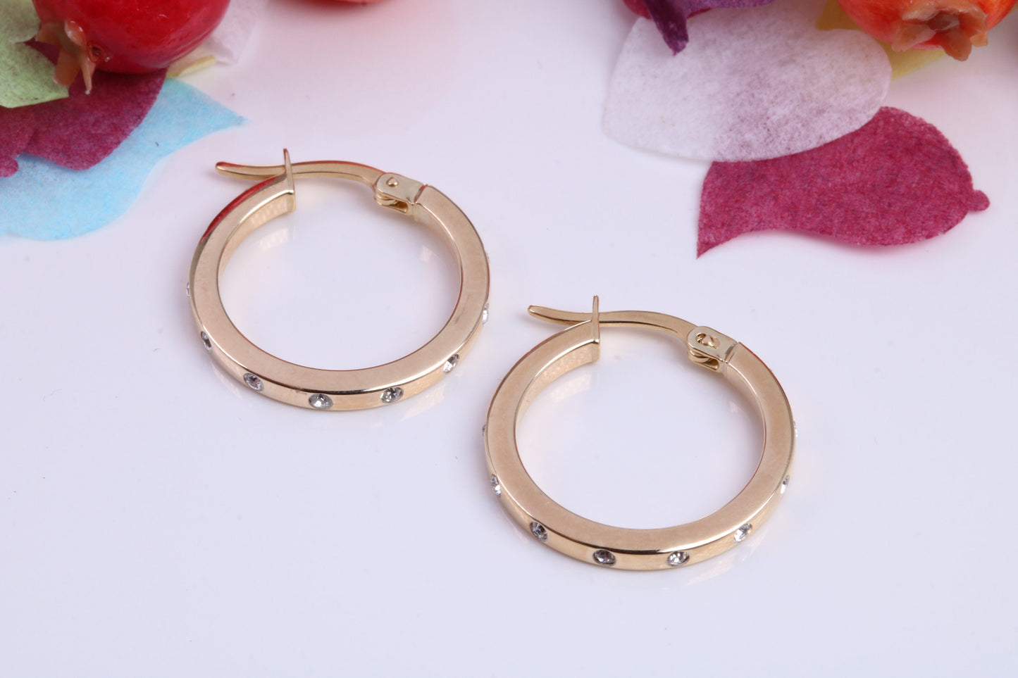 20 mm Round C Z set Hoop Creole Earrings Made from 9ct Yellow Gold, Diamond and Gold Look