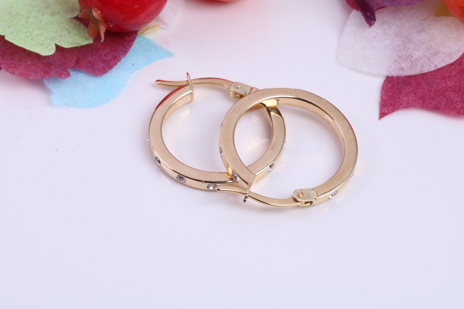 20 mm Round C Z set Hoop Creole Earrings Made from 9ct Yellow Gold, Diamond and Gold Look