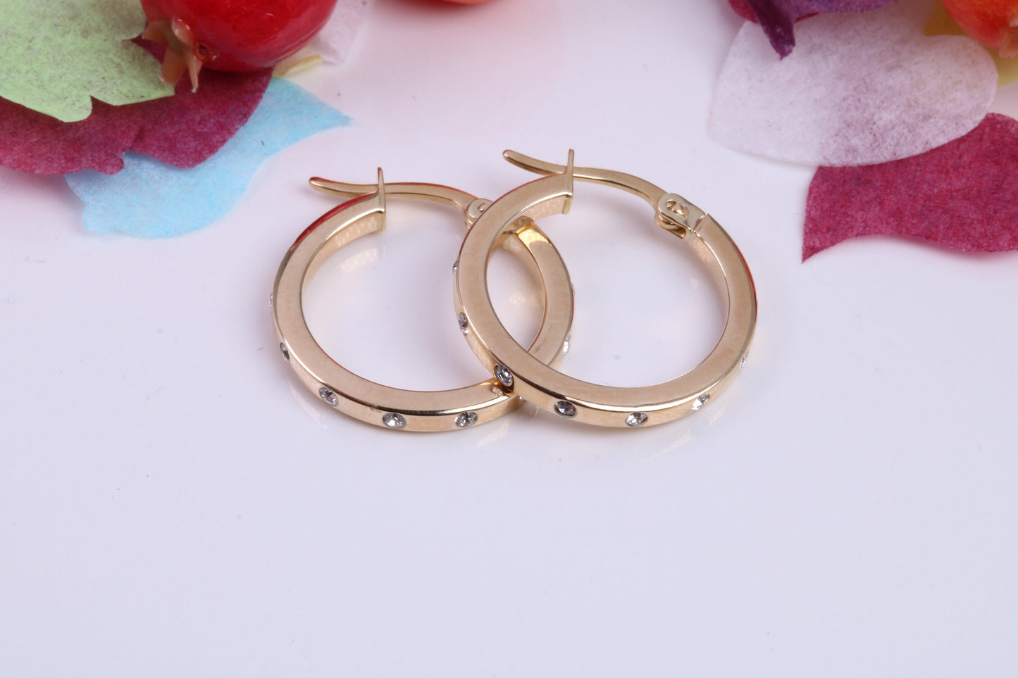 20 mm Round C Z set Hoop Creole Earrings Made from 9ct Yellow Gold, Diamond and Gold Look