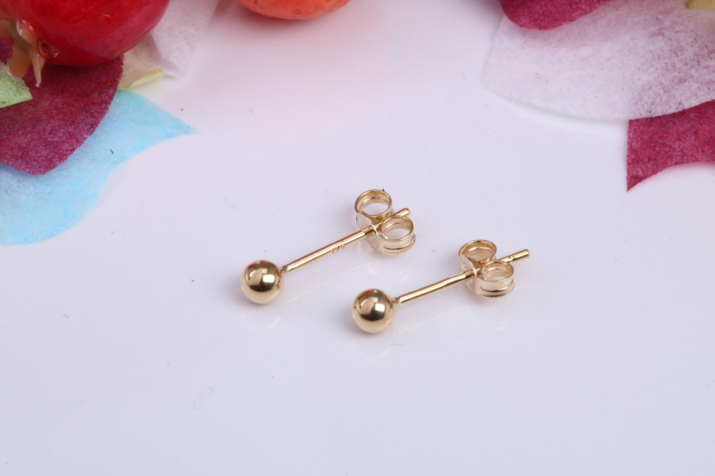 3 mm Round Ball Stud Earrings Made from 9ct Yellow Gold