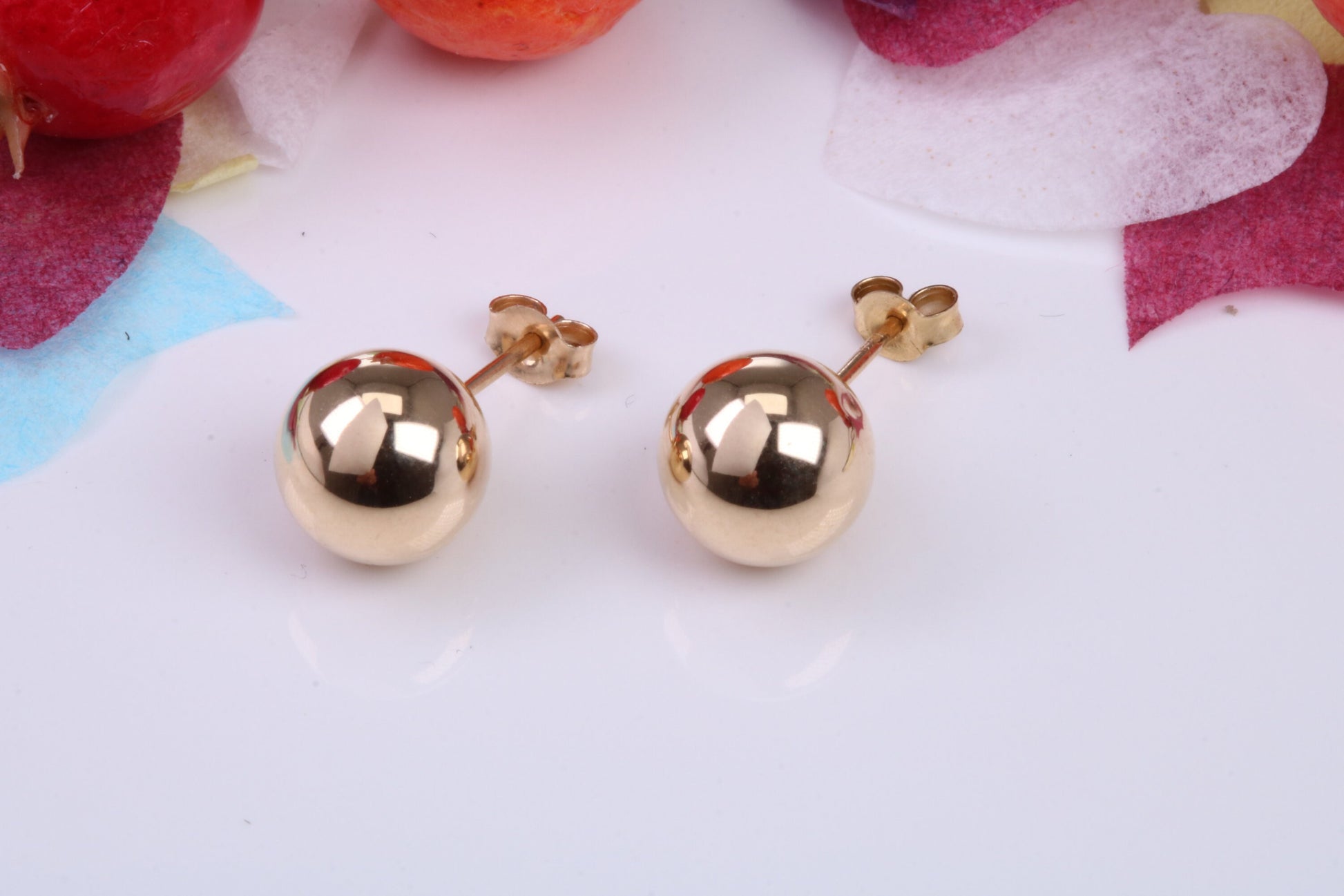 8 mm Round Ball Stud Earrings Made from 9ct Yellow Gold