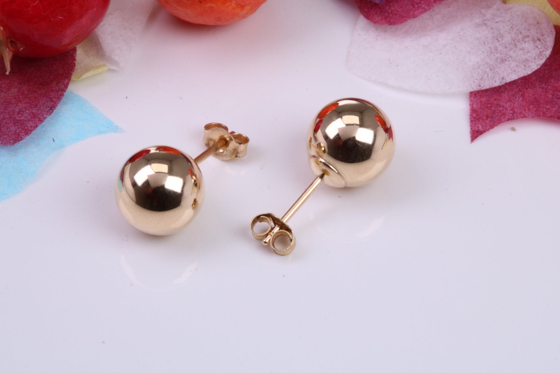 8 mm Round Ball Stud Earrings Made from 9ct Yellow Gold