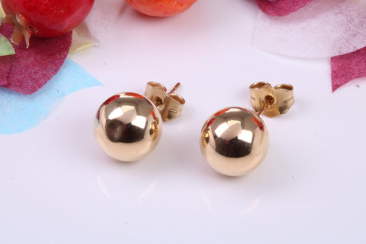 9 mm Round Ball Stud Earrings Made from 9ct Yellow Gold