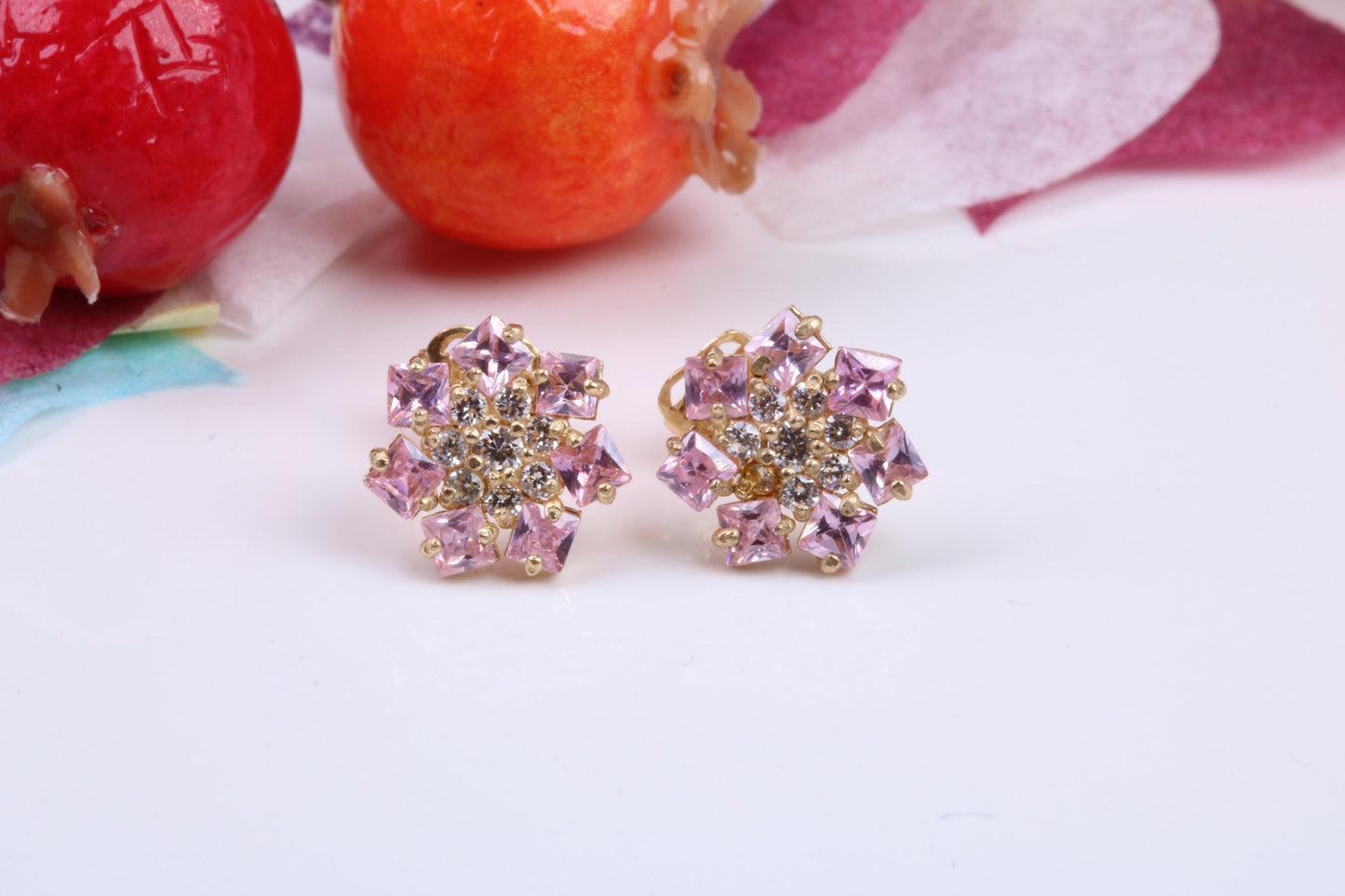 9 mm Round Flower C Z set Stud Earrings Made from 9ct Yellow Gold