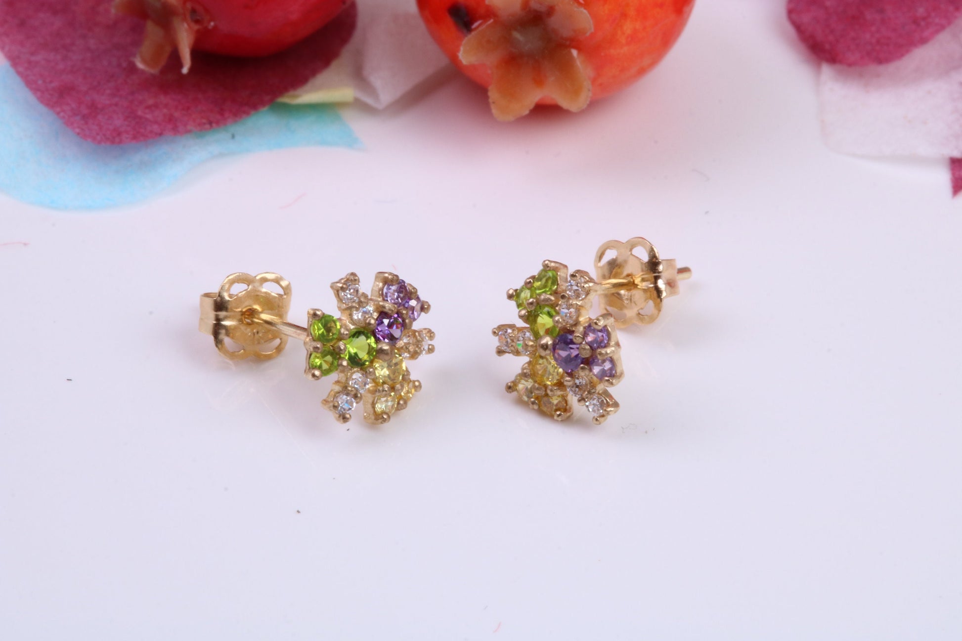 8 mm Round Flower C Z set Stud Earrings Made from 9ct Yellow Gold