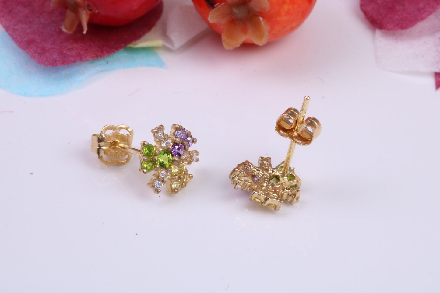 8 mm Round Flower C Z set Stud Earrings Made from 9ct Yellow Gold