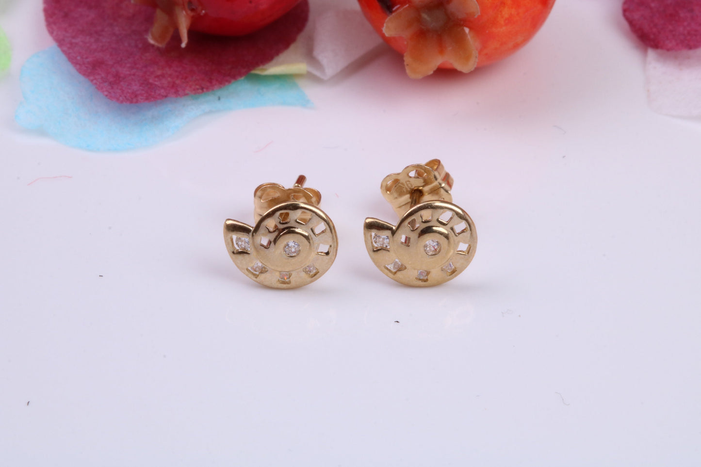 Sea Shell C Z set Stud Earrings Made from 9ct Yellow Gold