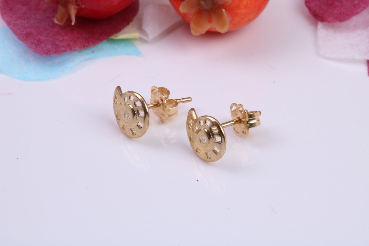 Sea Shell C Z set Stud Earrings Made from 9ct Yellow Gold