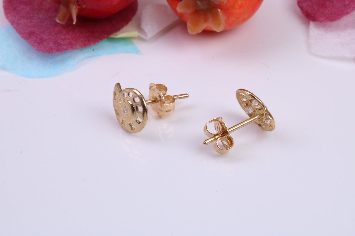 Sea Shell C Z set Stud Earrings Made from 9ct Yellow Gold