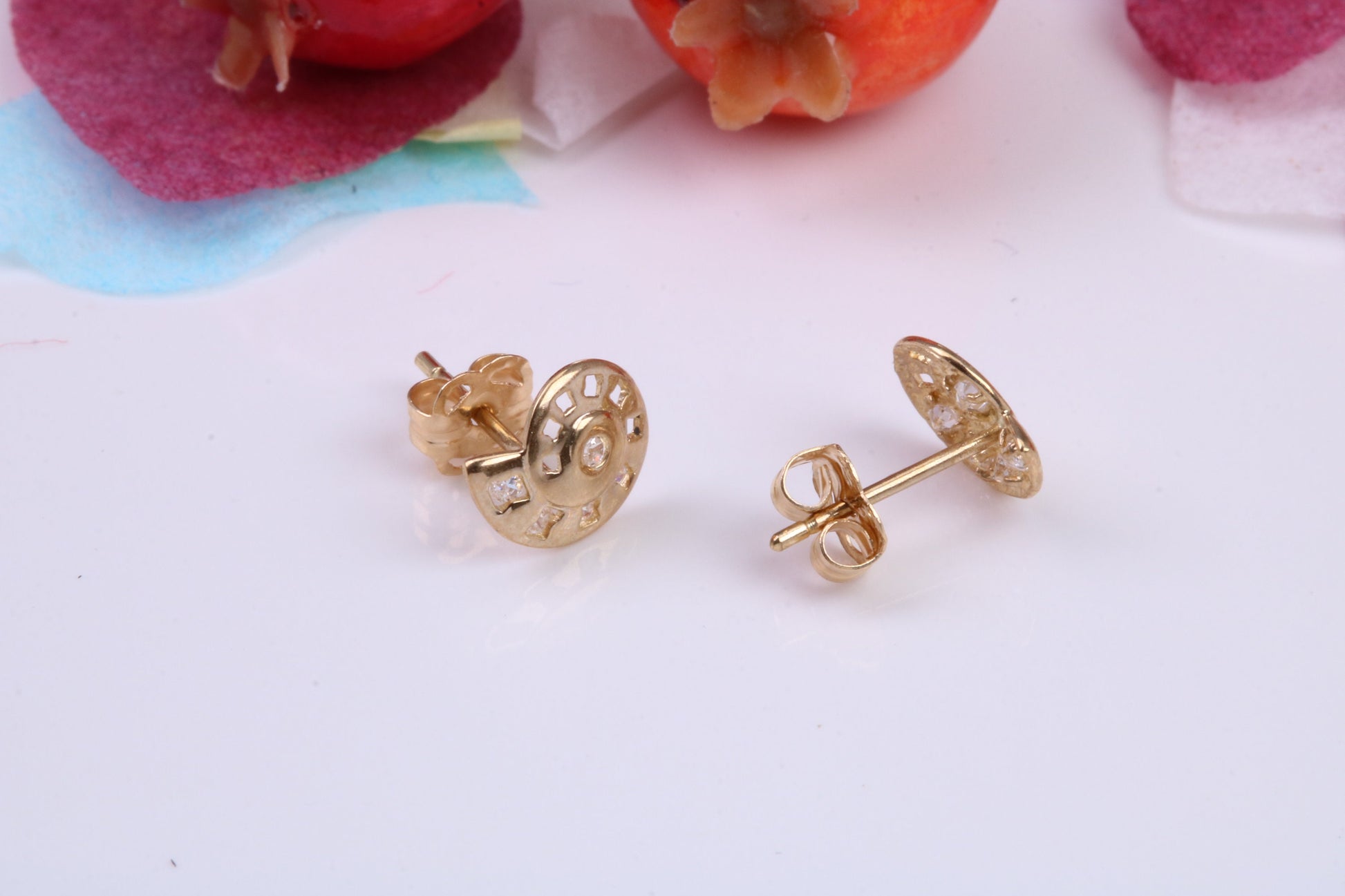 Sea Shell C Z set Stud Earrings Made from 9ct Yellow Gold