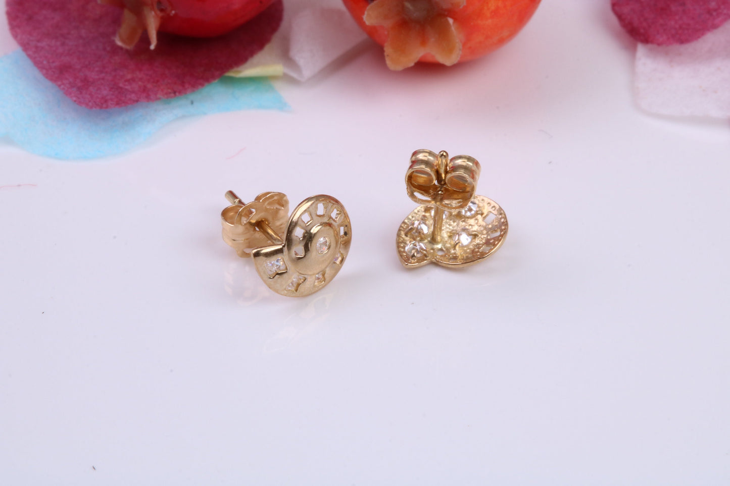 Sea Shell C Z set Stud Earrings Made from 9ct Yellow Gold