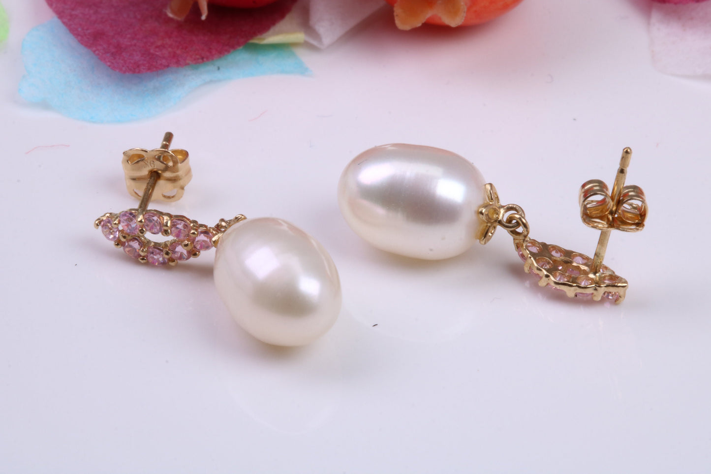 Droppers Pearl and C Z set Stud Earrings Made from 9ct Yellow Gold