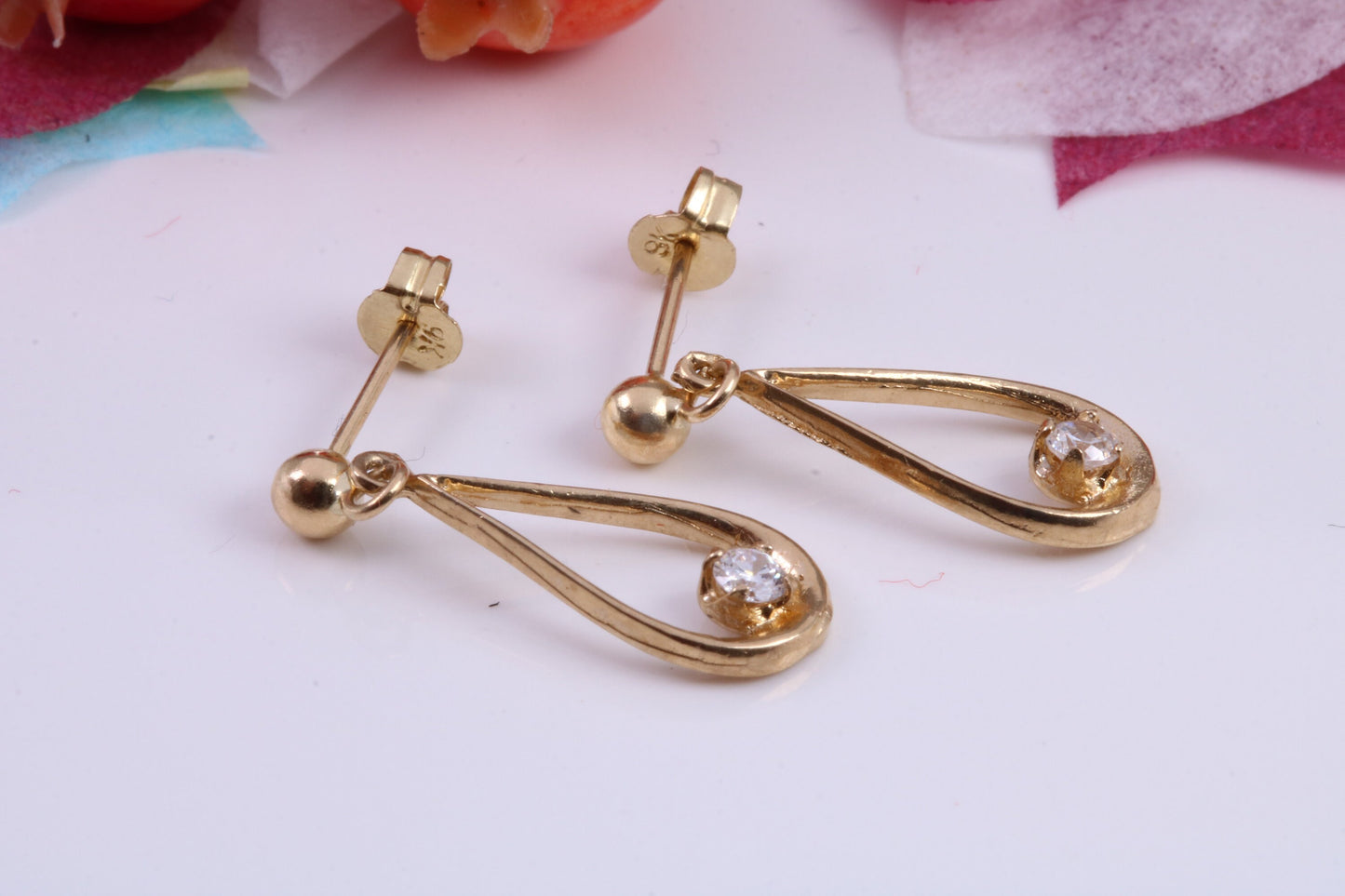 20 mm Long Droppers C Z set Stud Earrings Made from 9ct Yellow Gold