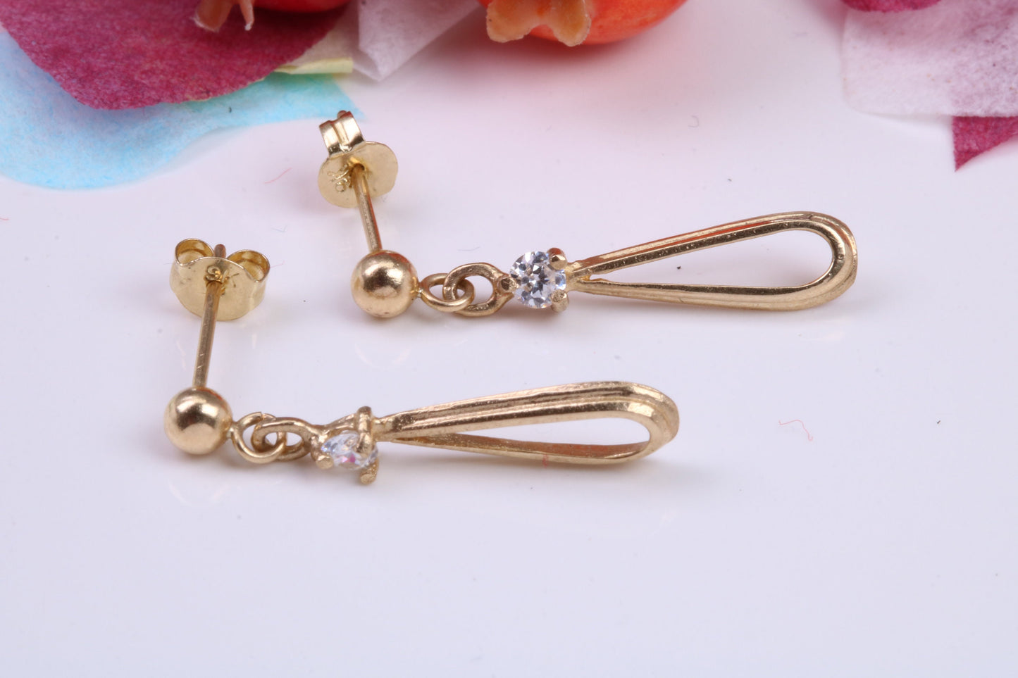 23 mm Long Droppers C Z set Stud Earrings Made from 9ct Yellow Gold