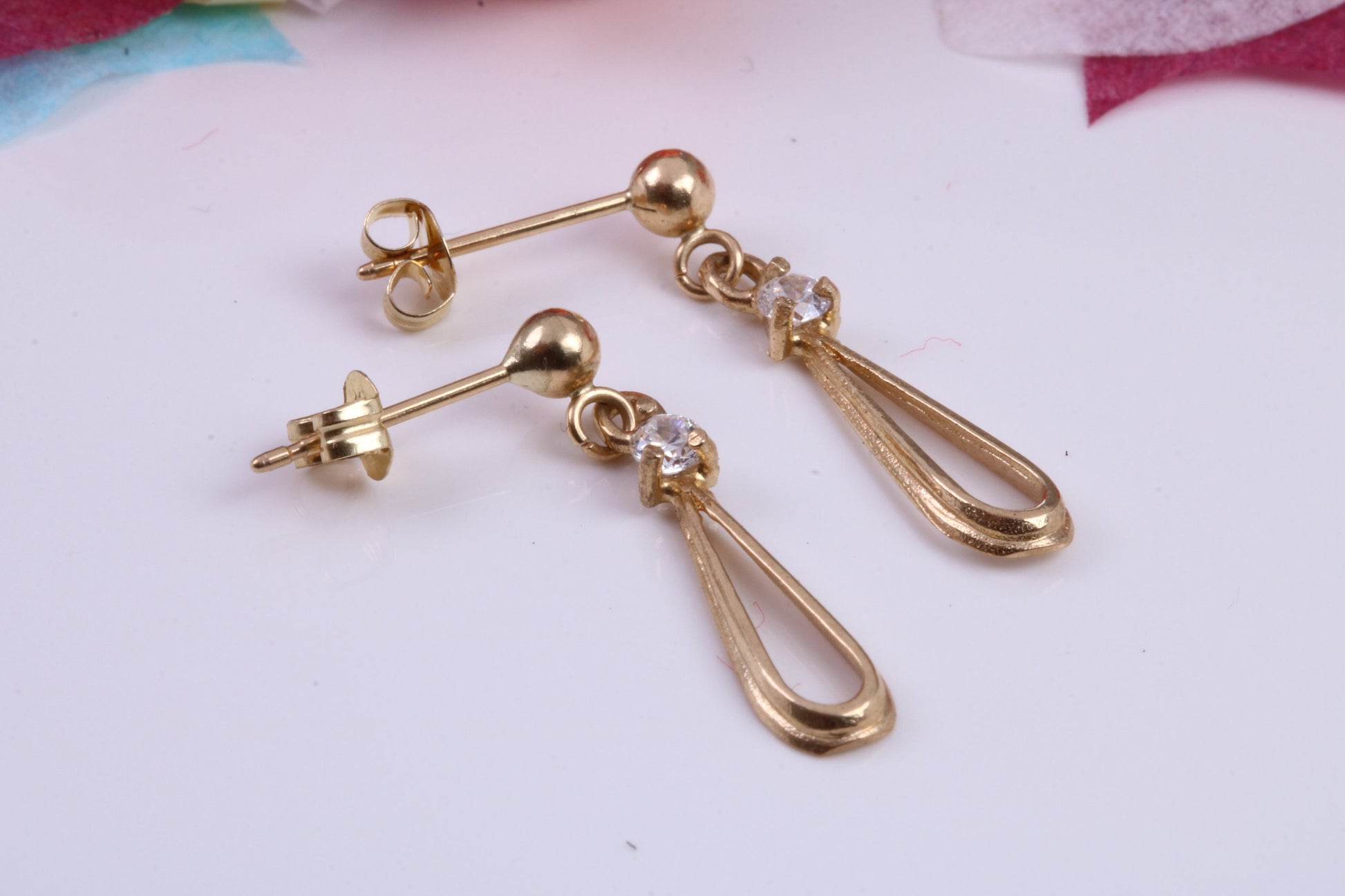 23 mm Long Droppers C Z set Stud Earrings Made from 9ct Yellow Gold