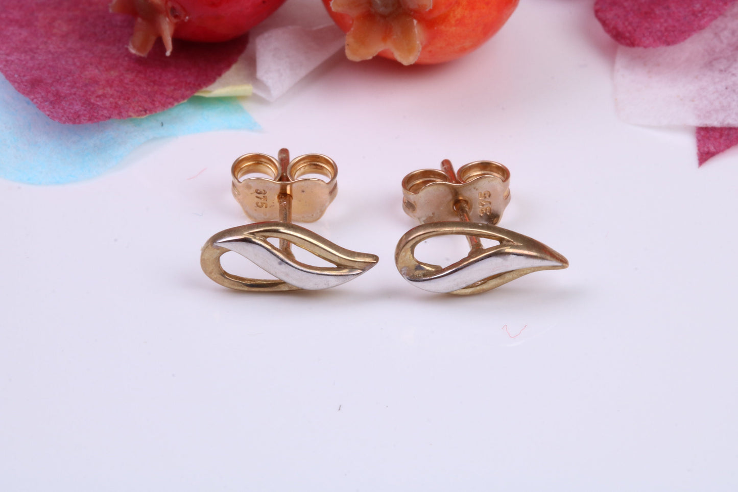 Two Tone Gold Stud Earrings Made from 9ct Yellow Gold