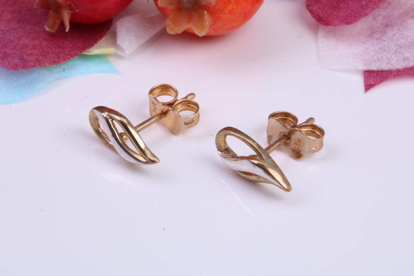 Two Tone Gold Stud Earrings Made from 9ct Yellow Gold