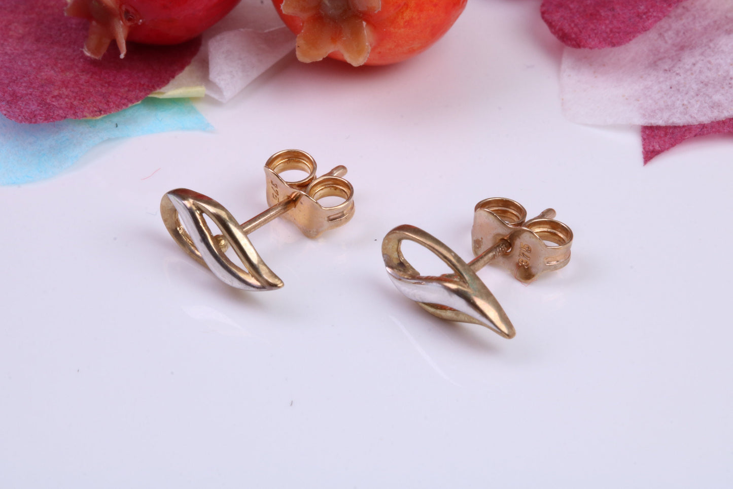 Two Tone Gold Stud Earrings Made from 9ct Yellow Gold