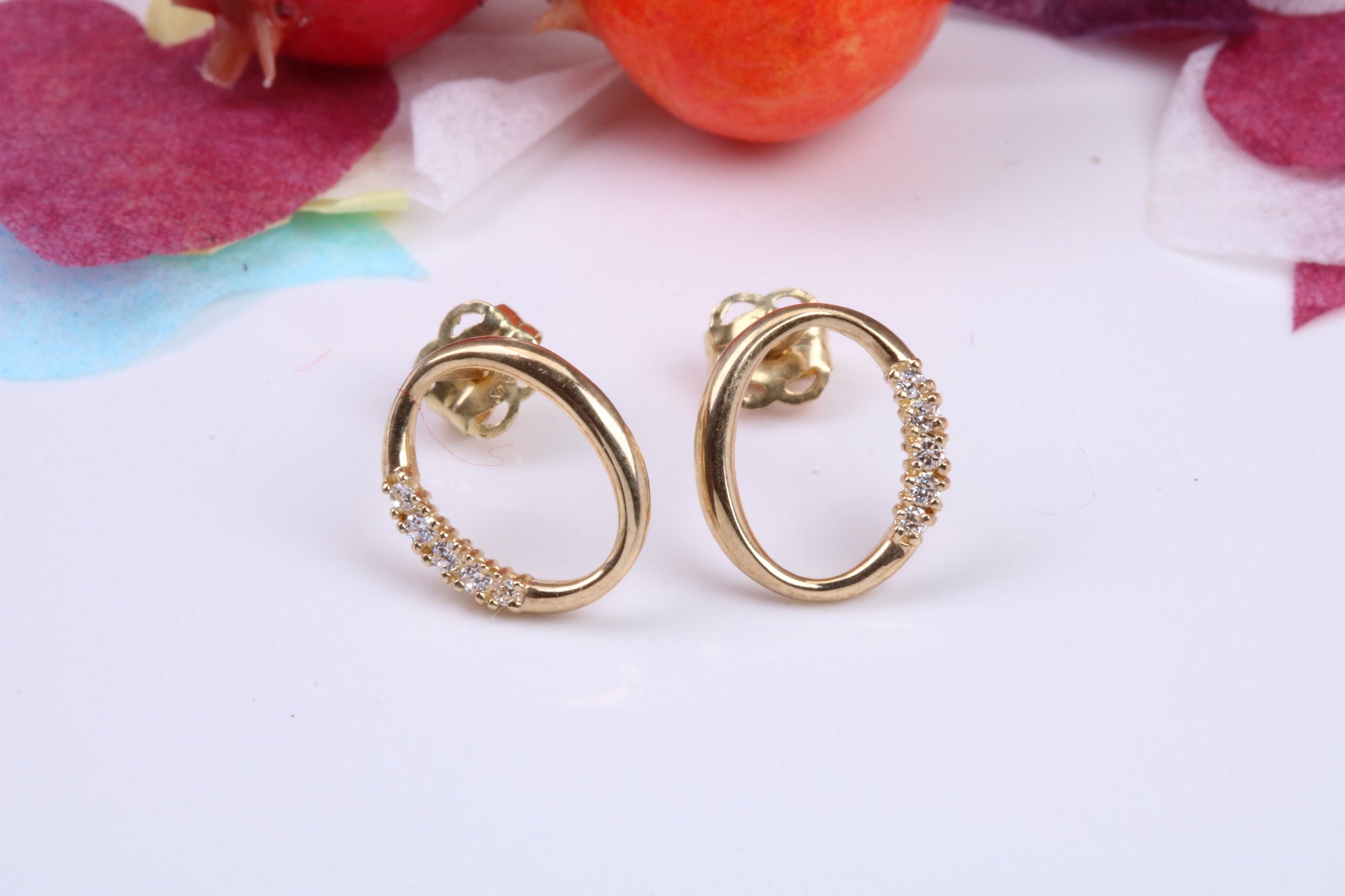 Oval Cubic Zirconia set Stud Earrings Made from 9ct Yellow Gold