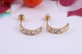 Half Hoops Cubic Zirconia set Stud Earrings Made from 9ct Yellow Gold, Diamond and Gold Look