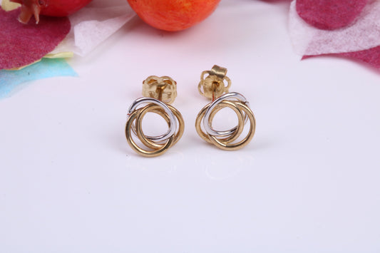 Three Tone Gold Stud Earrings Made from 9ct Yellow Gold