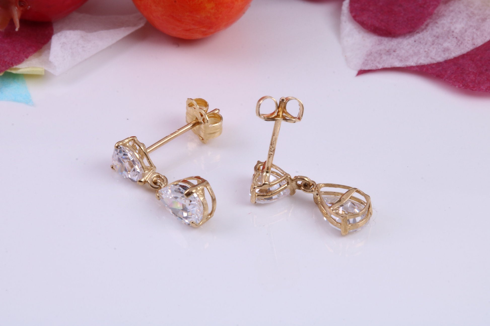 Teardrop Droppers C Z set Stud Earrings Made from 9ct Yellow Gold