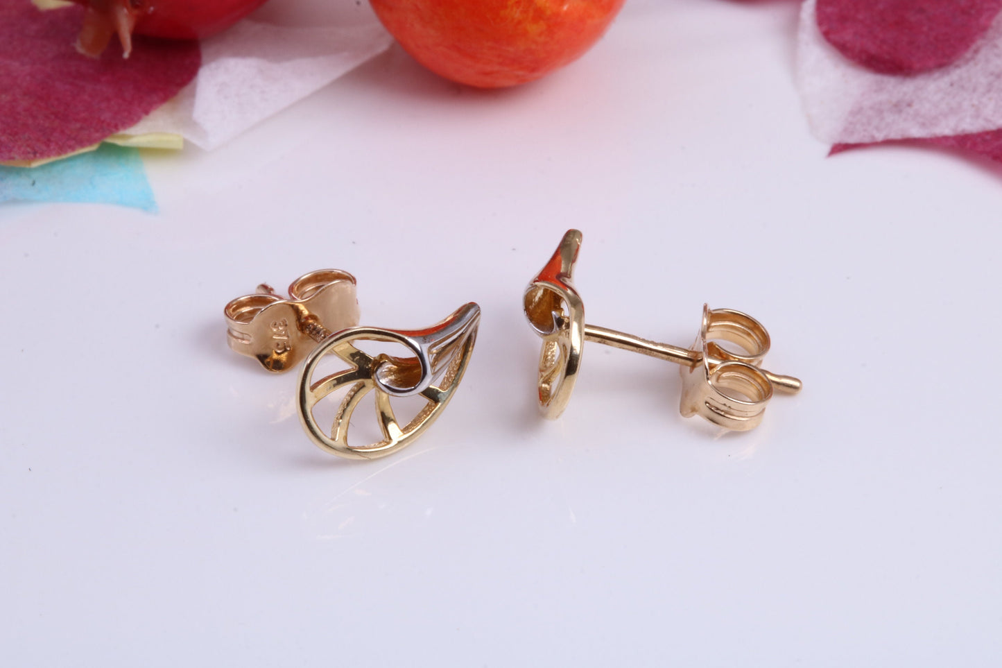 Sea Shell Two Tone Gold Stud Earrings Made from 9ct Yellow Gold