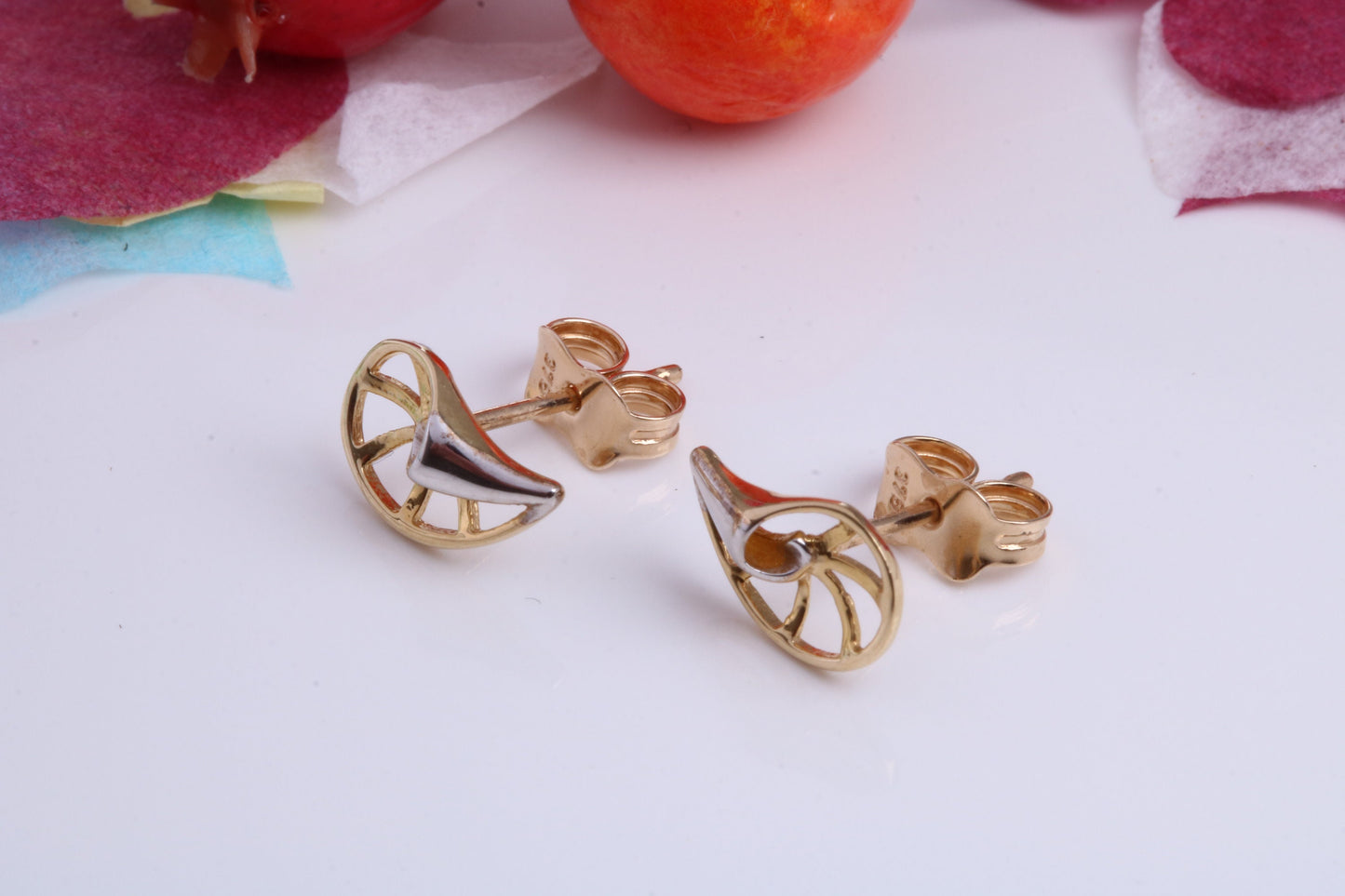 Sea Shell Two Tone Gold Stud Earrings Made from 9ct Yellow Gold