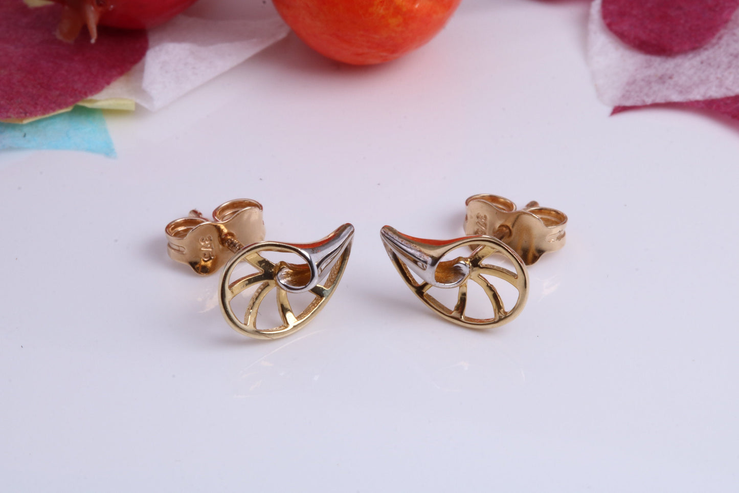 Sea Shell Two Tone Gold Stud Earrings Made from 9ct Yellow Gold