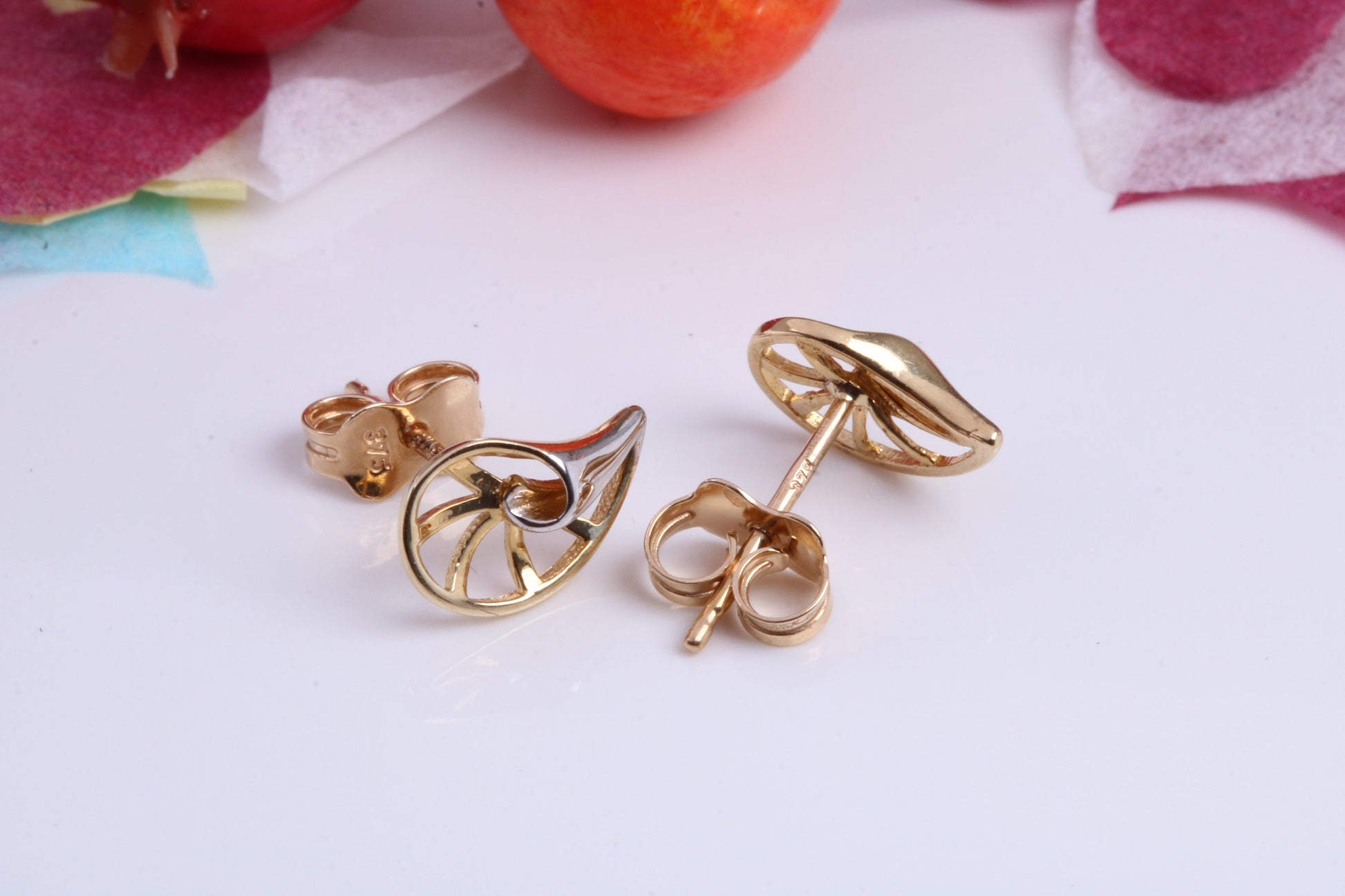 Sea Shell Two Tone Gold Stud Earrings Made from 9ct Yellow Gold