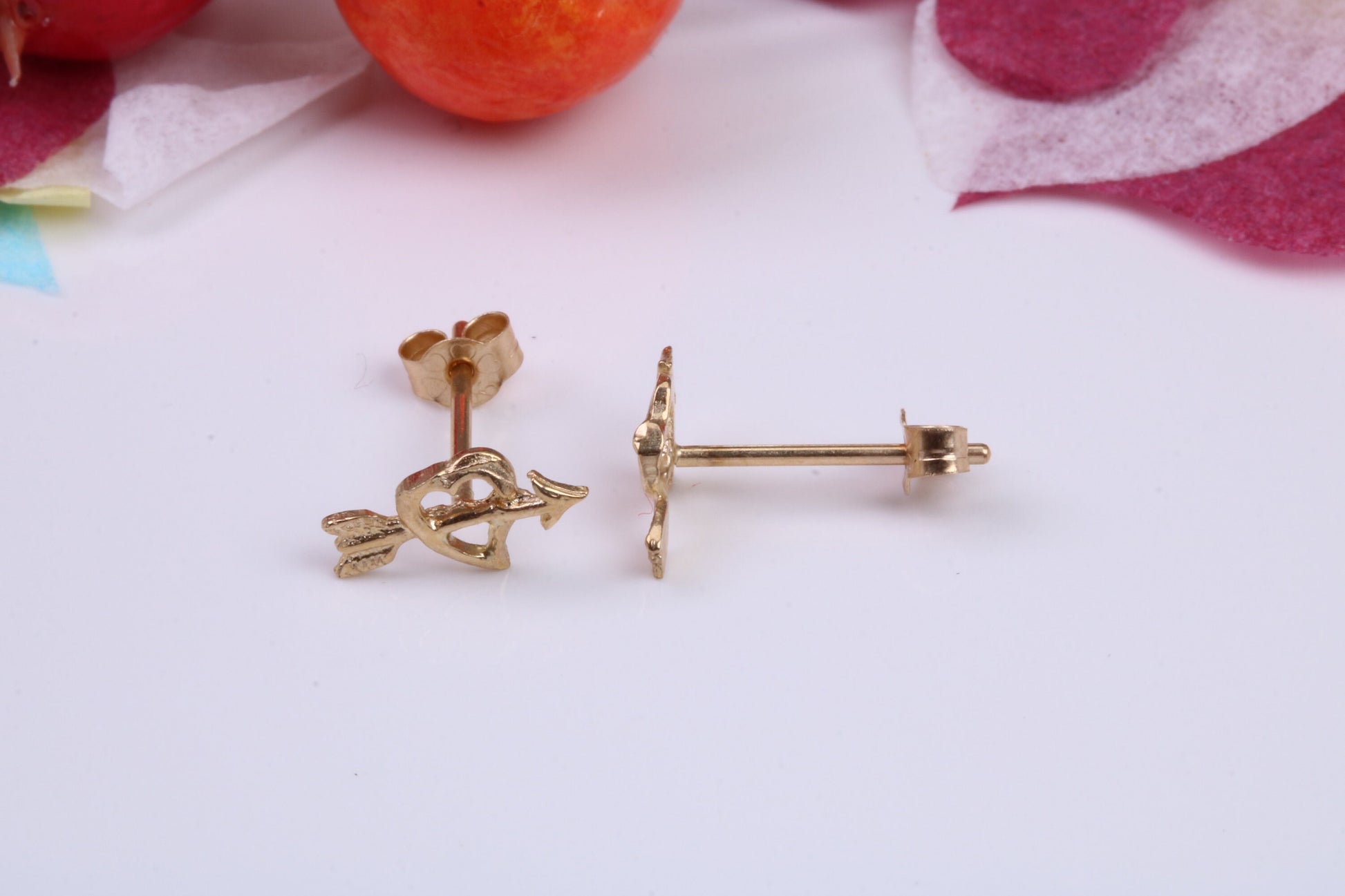 Love Heart Stud Earrings Made from 9ct Yellow Gold