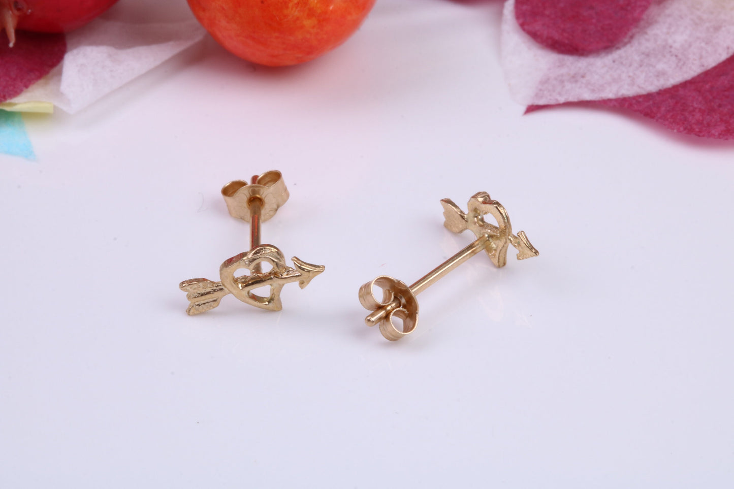 Love Heart Stud Earrings Made from 9ct Yellow Gold