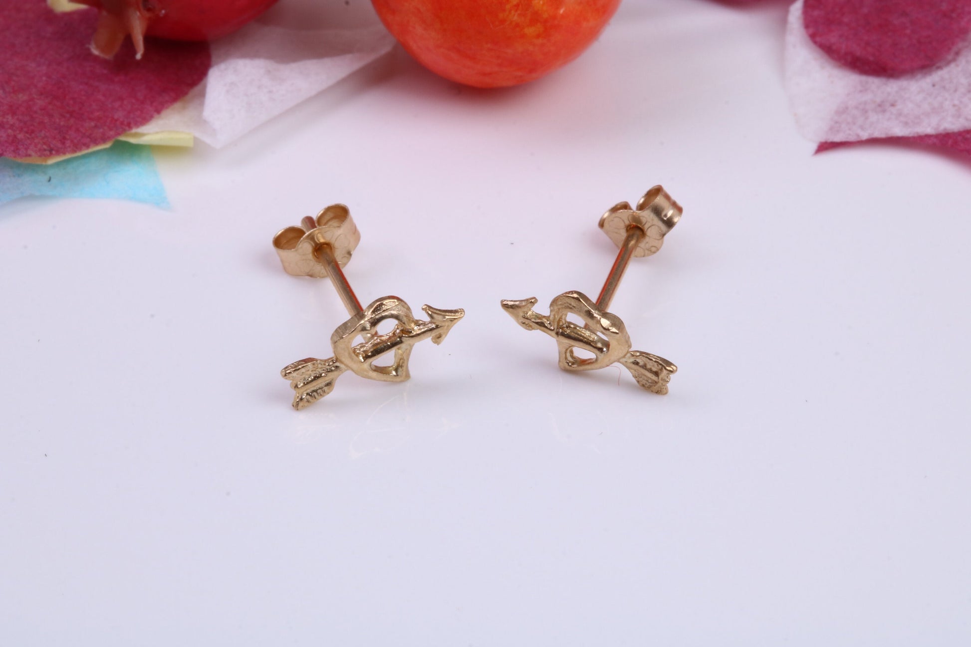 Love Heart Stud Earrings Made from 9ct Yellow Gold