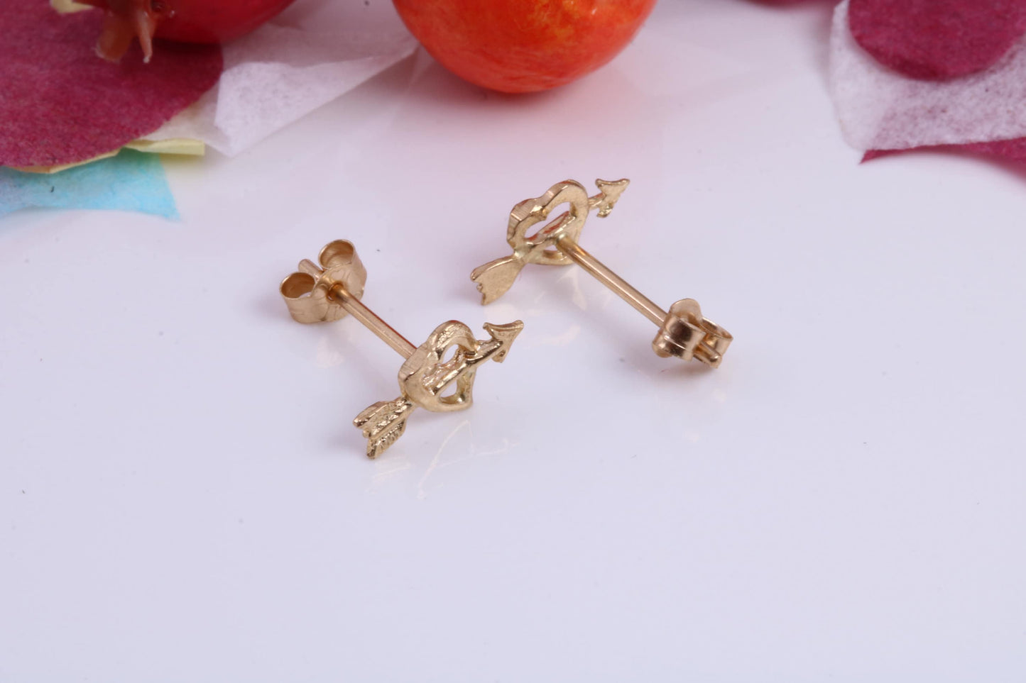 Love Heart Stud Earrings Made from 9ct Yellow Gold