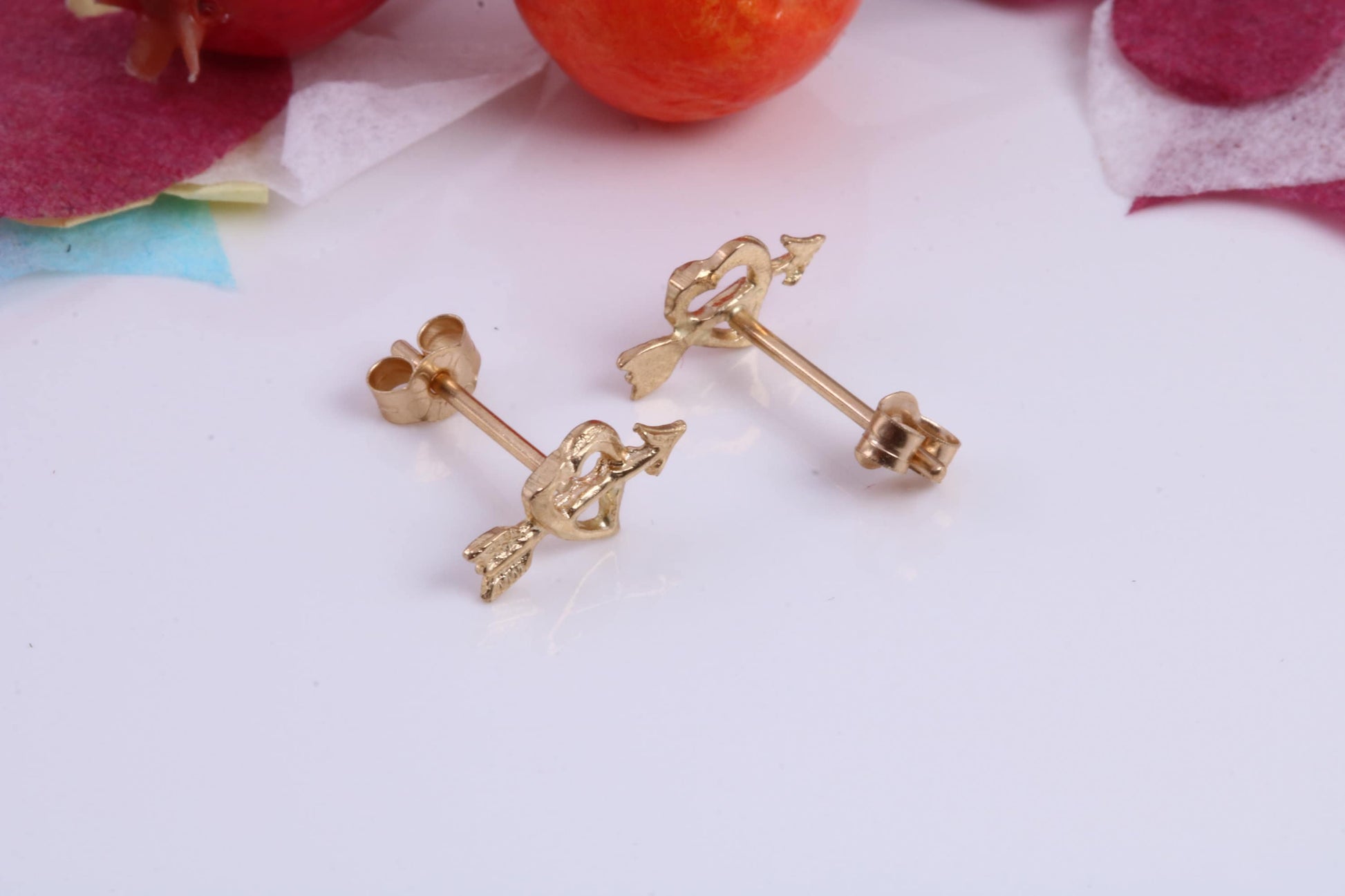 Love Heart Stud Earrings Made from 9ct Yellow Gold