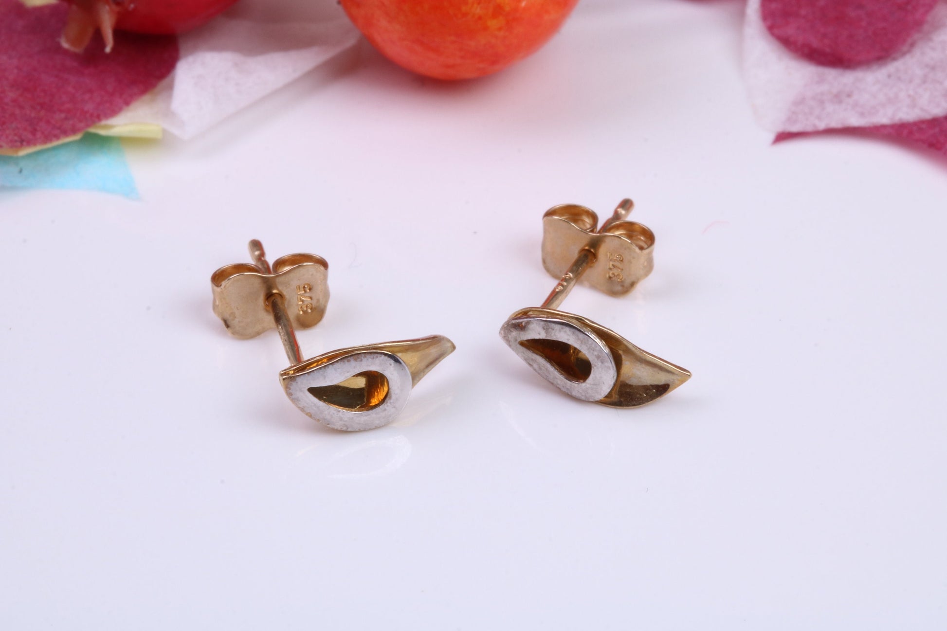 Two Tone Gold Stud Earrings Made from 9ct Yellow Gold