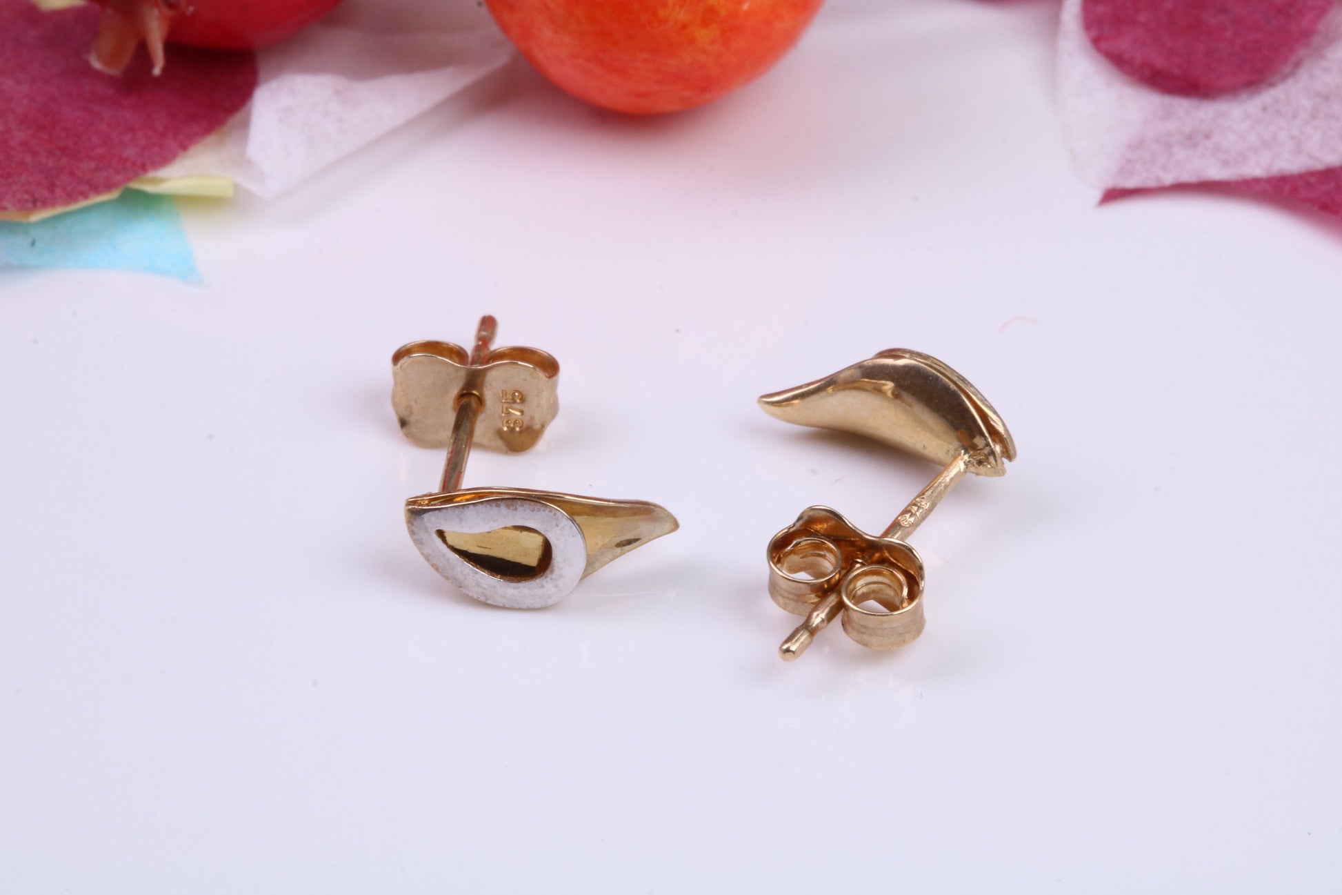 Two Tone Gold Stud Earrings Made from 9ct Yellow Gold