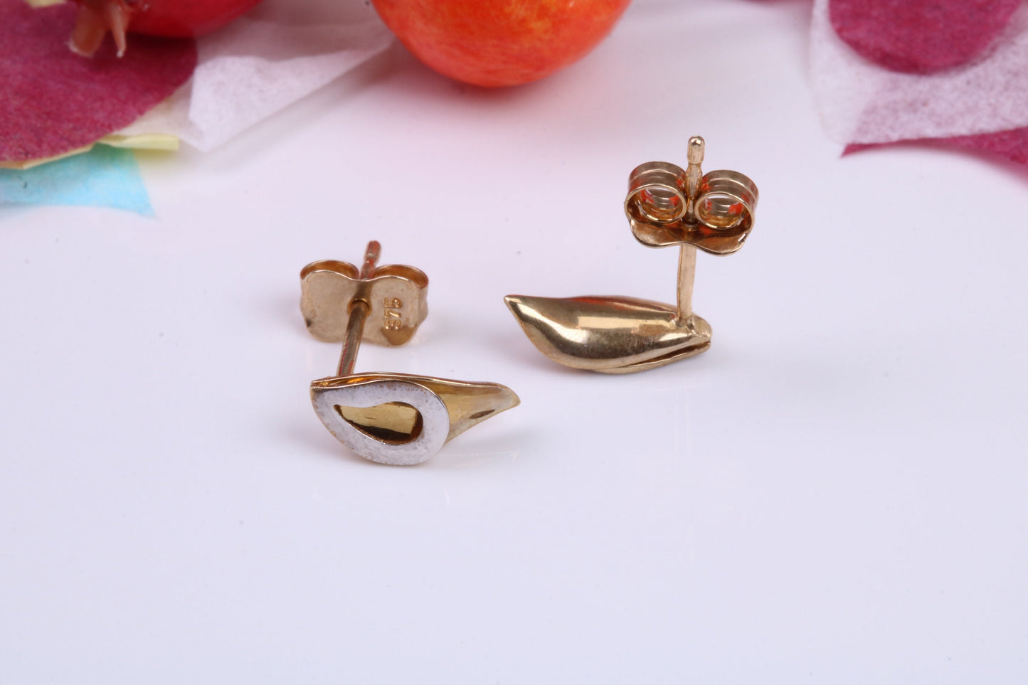 Two Tone Gold Stud Earrings Made from 9ct Yellow Gold