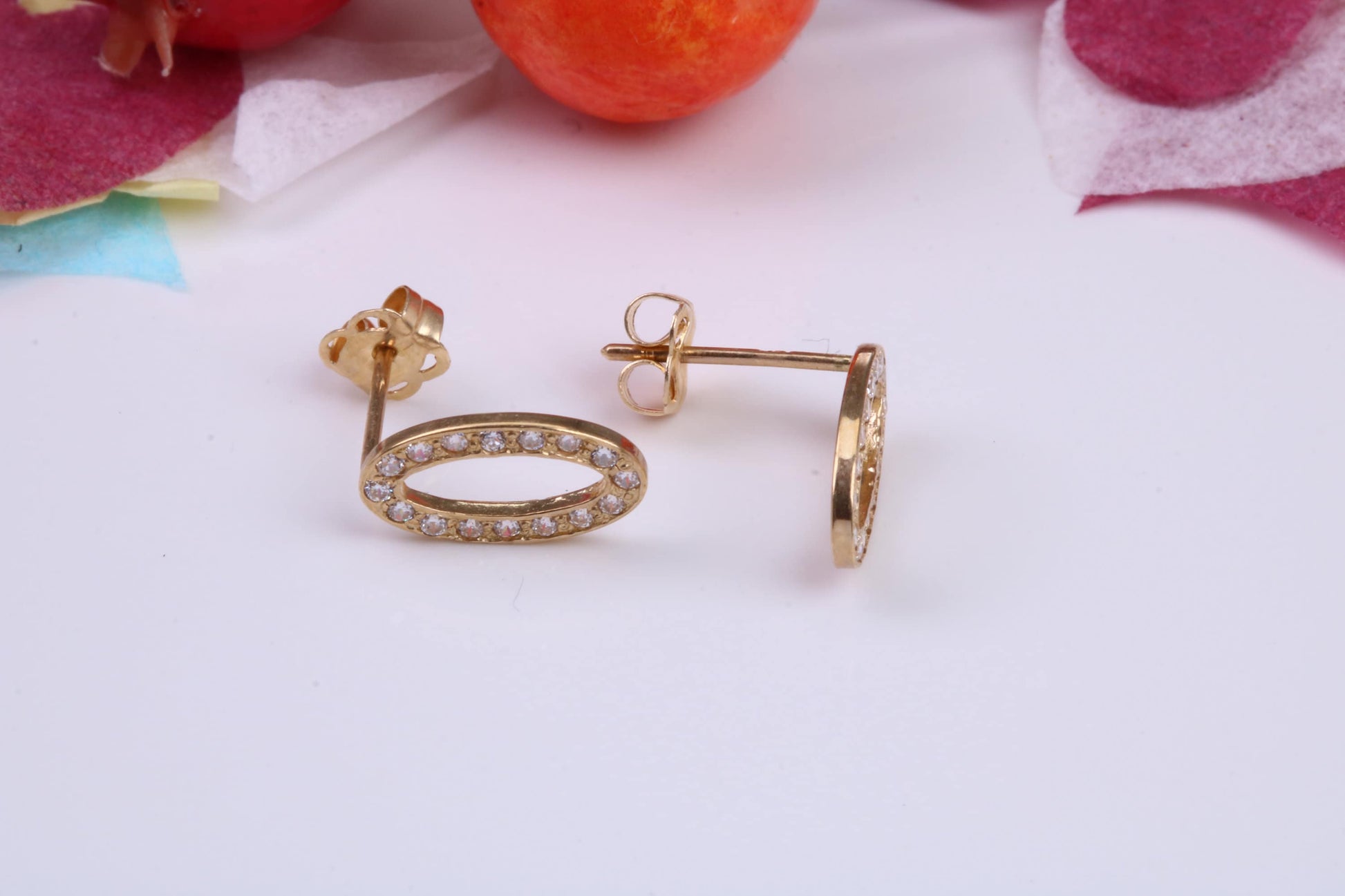 Oval Cubic Zirconia set Stud Earrings Made from 9ct Yellow Gold