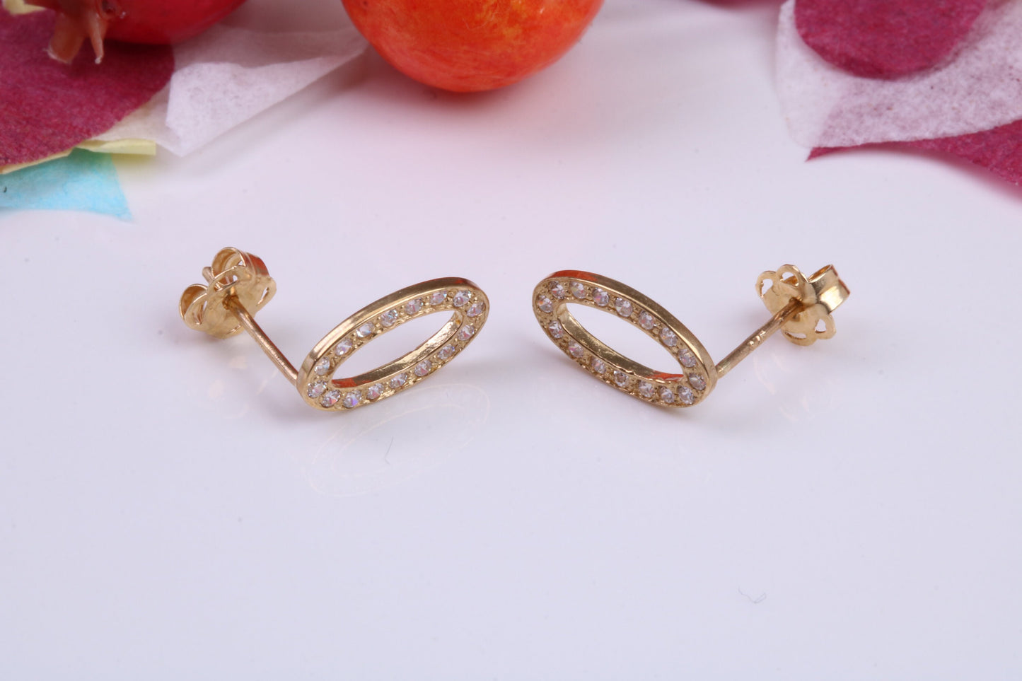 Oval Cubic Zirconia set Stud Earrings Made from 9ct Yellow Gold