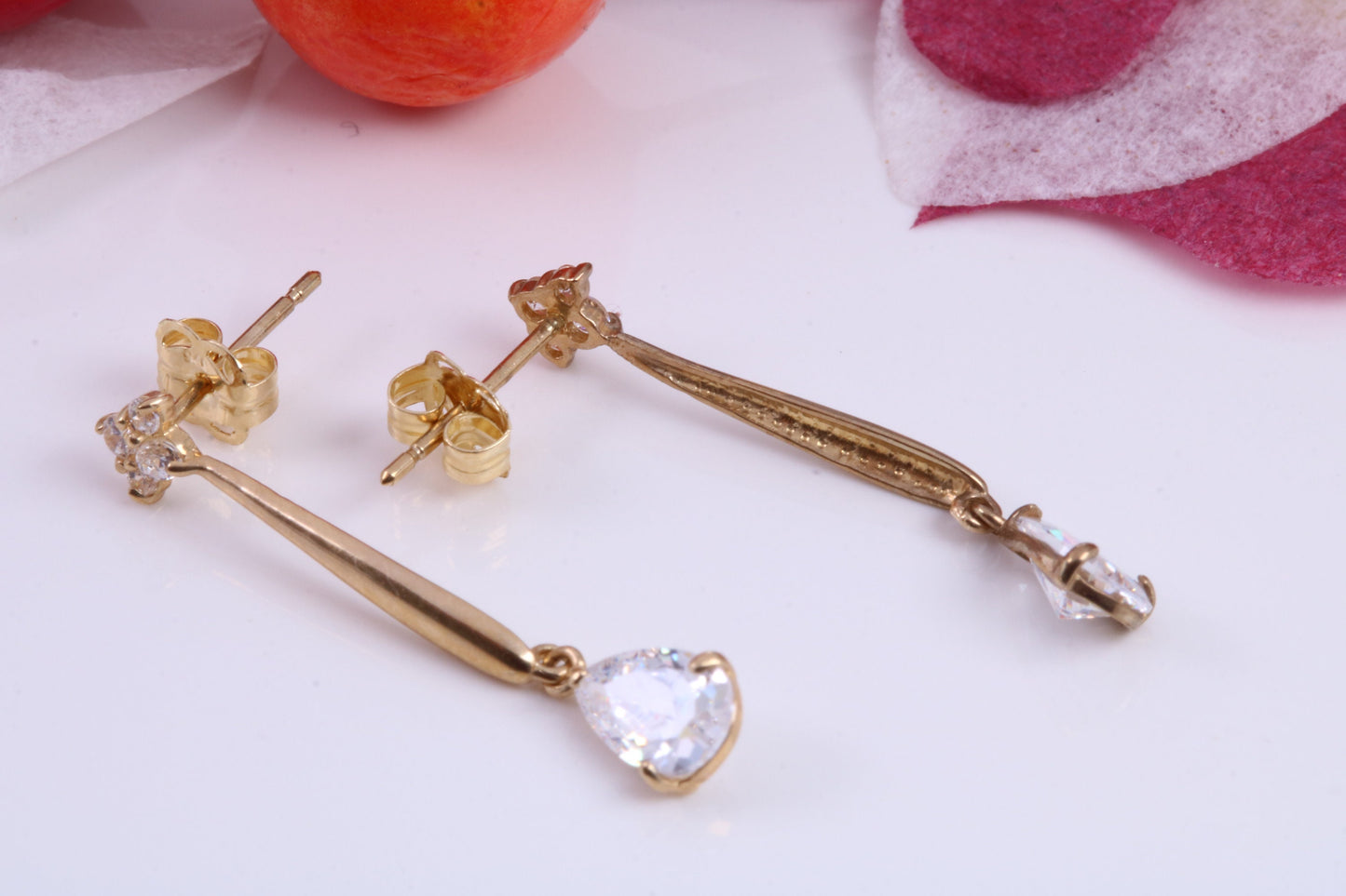 25 mm Long Teardrop Droppers C Z set Stud Earrings Made from 9ct Yellow Gold