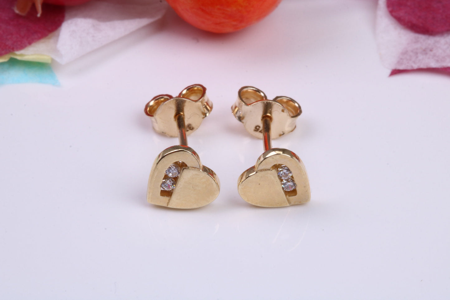 Love Heart Cubic Zirconia set Stud Earrings Made from 9ct Yellow Gold