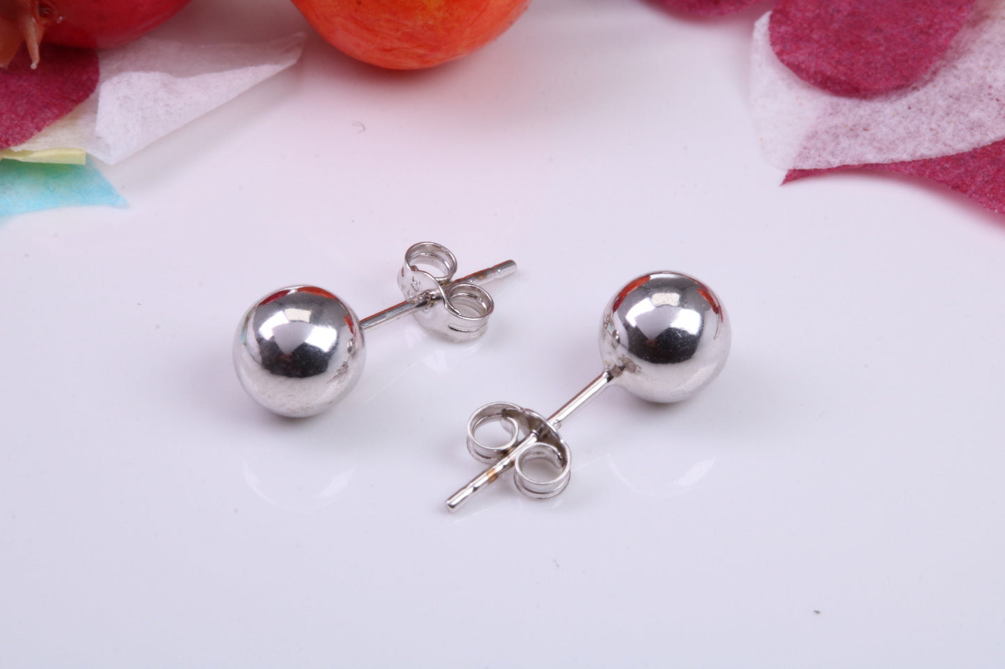 6 mm Round Ball Stud Earrings Made from 9ct White Gold