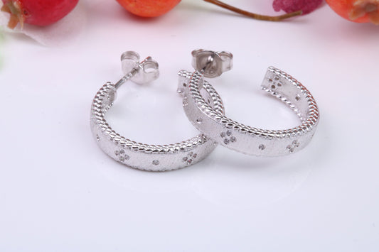 20 mm Round Creole Hoop Earrings Made from 925 Grade Sterling Silver, C Z set and White Gold Pated