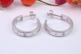 20 mm Round Creole Hoop Earrings Made from 925 Grade Sterling Silver, C Z set and White Gold Pated