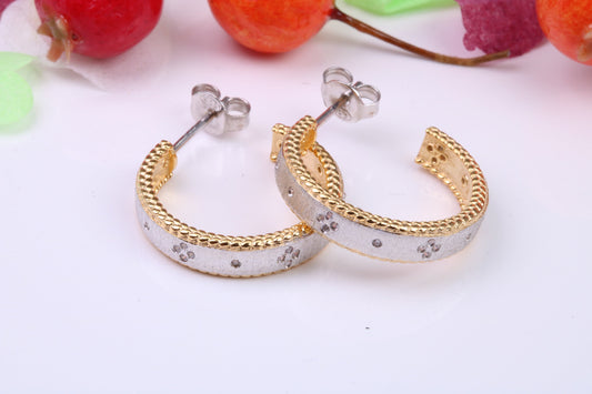 20 mm Round Creole Hoop Earrings Made from 925 Grade Sterling Silver, C Z set and Yellow Gold Pated