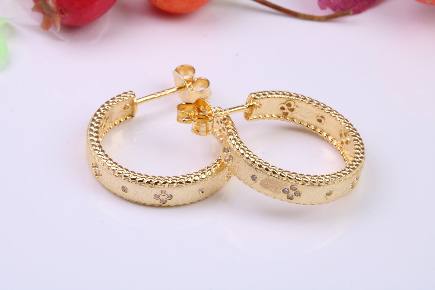 20 mm Round Creole Hoop Earrings Made from 925 Grade Sterling Silver, C Z set and Yellow Gold Pated