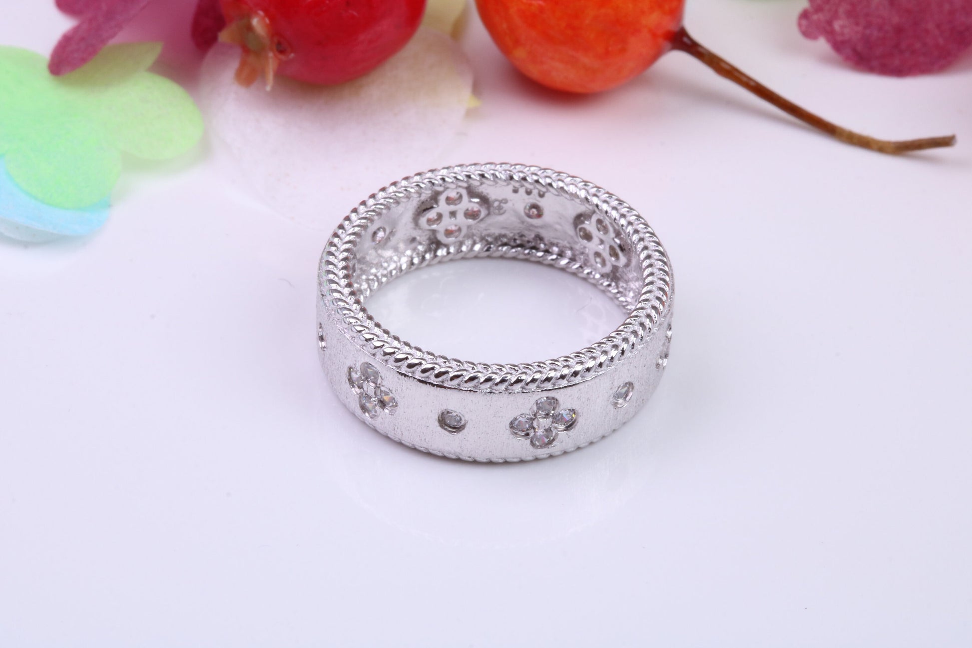 7 mm Wide Very Dressy Cubic Zirconia set Ring, Made from Solid Silver