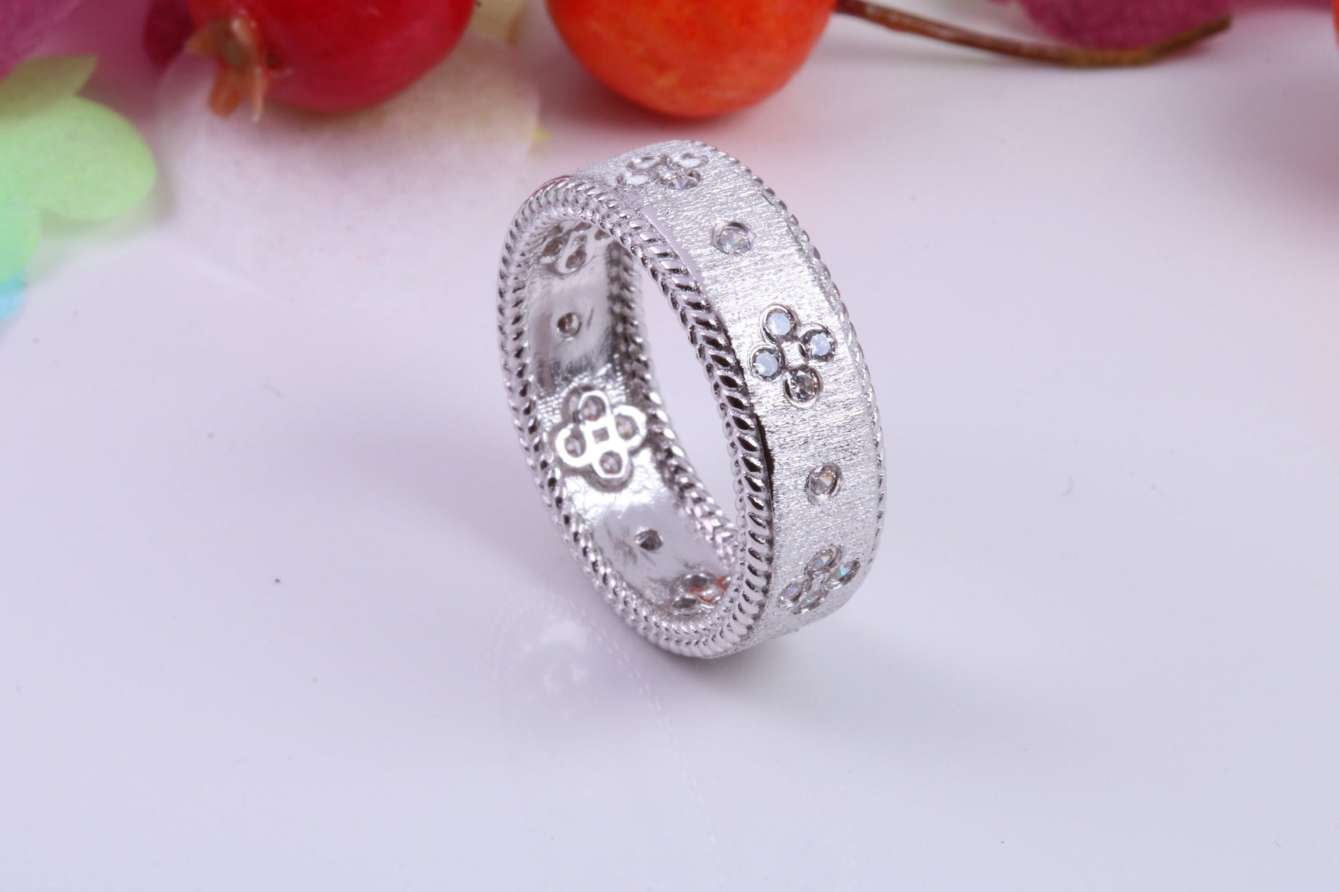 7 mm Wide Very Dressy Cubic Zirconia set Ring, Made from Solid Silver