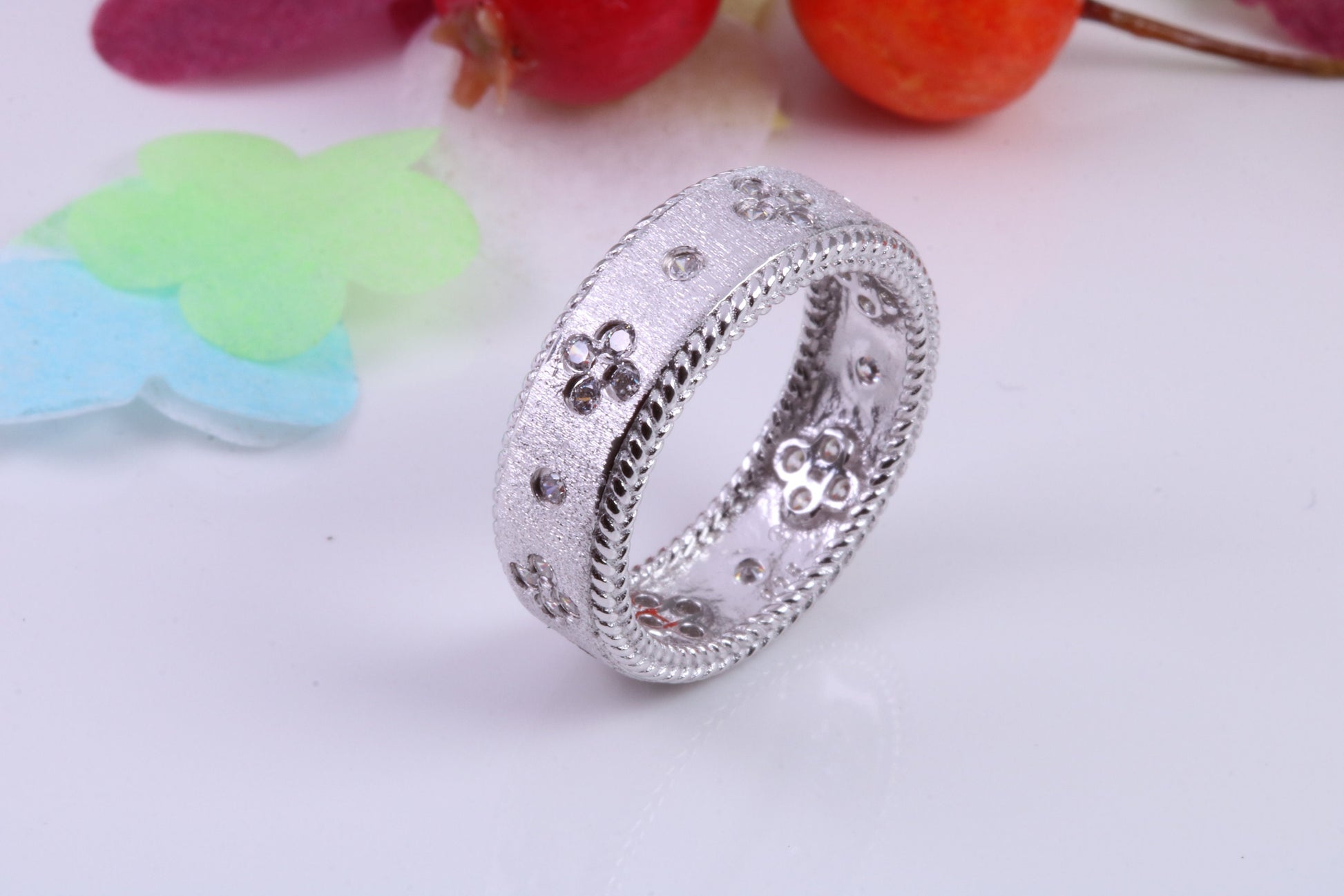7 mm Wide Very Dressy Cubic Zirconia set Ring, Made from Solid Silver